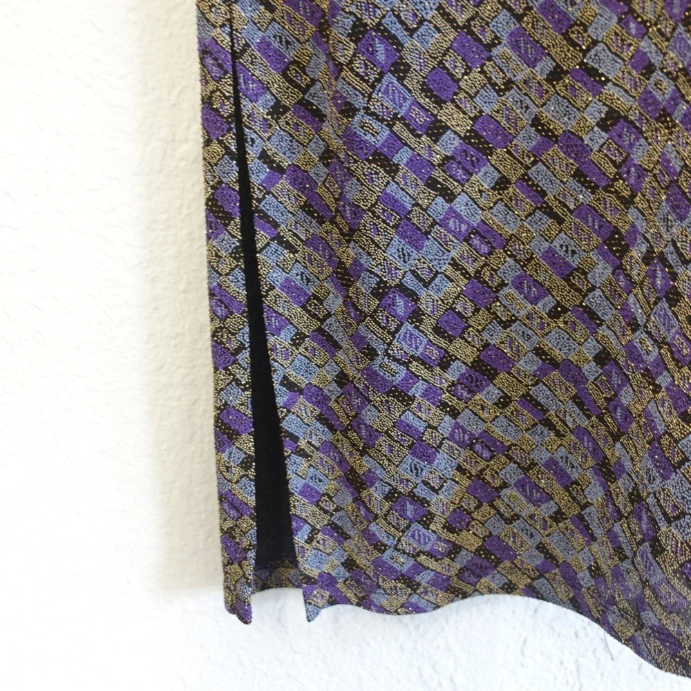 Vtg 90s Y2K Impressions Maxi Skirt Metallic Geometric Nylon Stretch Retro Medium